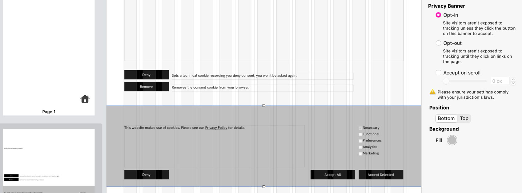 Sparkle's cookie banner configuration