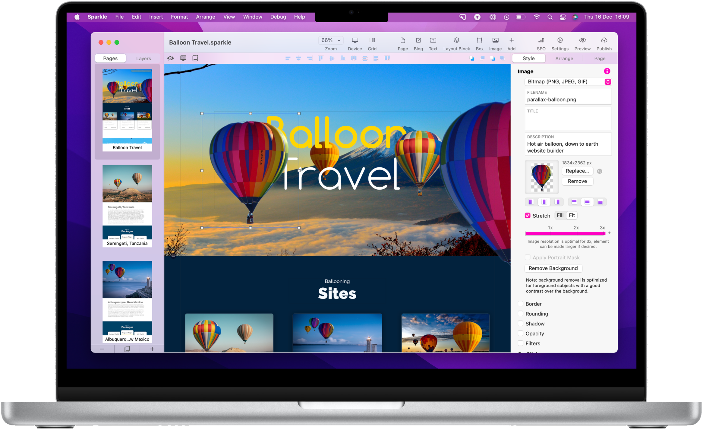 Sitely running on a MacBook Pro.