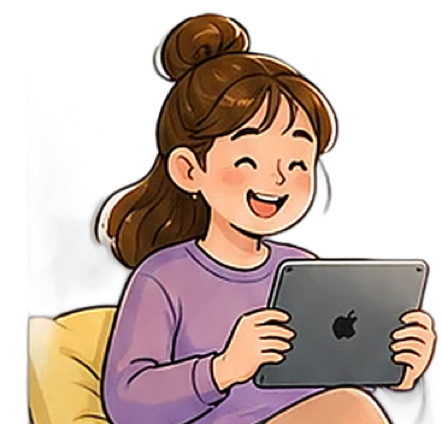 A girl using Sitely on her iPad, manga style